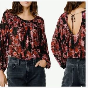 Free People Black and Red Floral Blouse NWoT